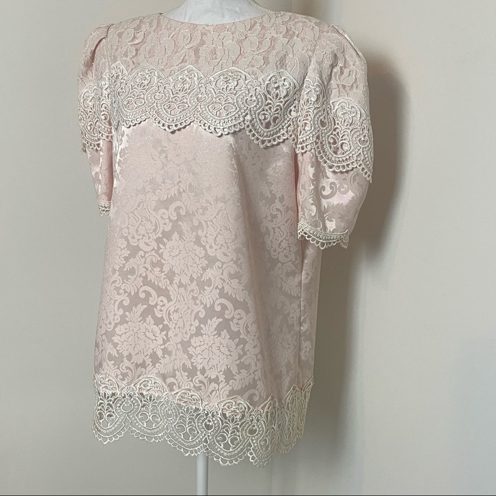 Scott McClintock Vintage Top Plus Size Victorian Puff Sleeve Pink Lace Top - Picture 5 of 14
